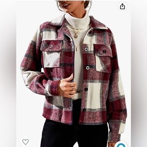 Cropped red and white flannel shacket